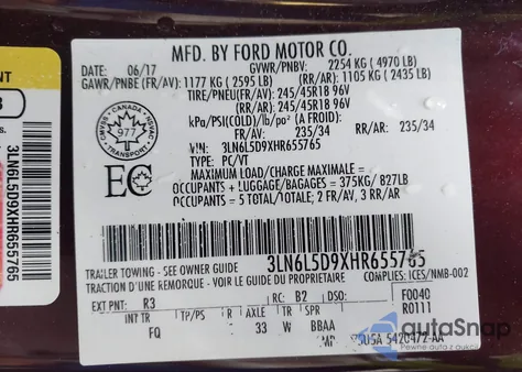 2017 Lincoln Mkz Select z USA, uszkodzony, nr VIN 3LN6L5D9XHR655765